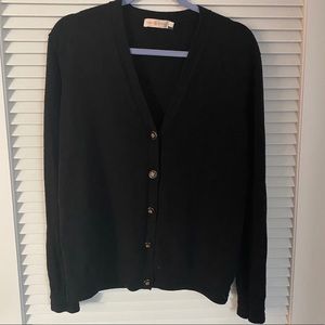 Tory Burch Simone V Neck Sweater Cardigan Black